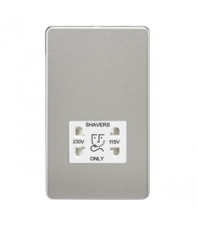 Screwless 115V/230V Dual Voltage Shaver Socket - Brushed Chrome with White Insert