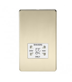 Screwless 115V/230V Dual Voltage Shaver Socket - Polished Brass with White Insert