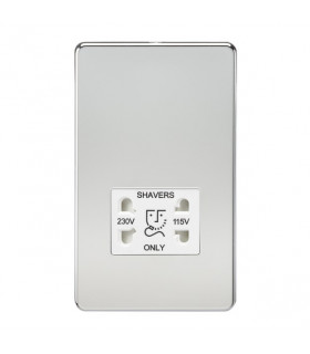 Screwless 115V/230V Dual Voltage Shaver Socket - Polished Chrome with White Insert