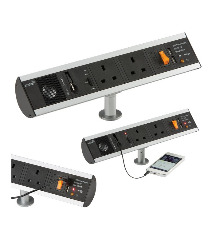 13A 2G Desktop Power Station with Dual USB Charger (2.1A) and Built in Speaker with Audio In port