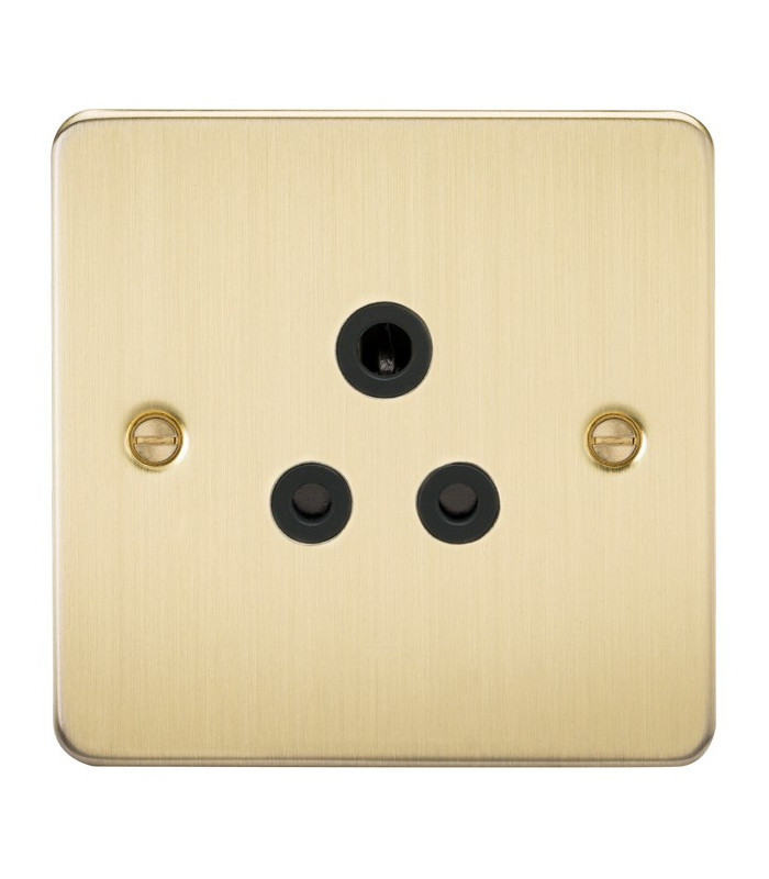 Flat Plate 5A unswitched socket - brushed brass with black insert