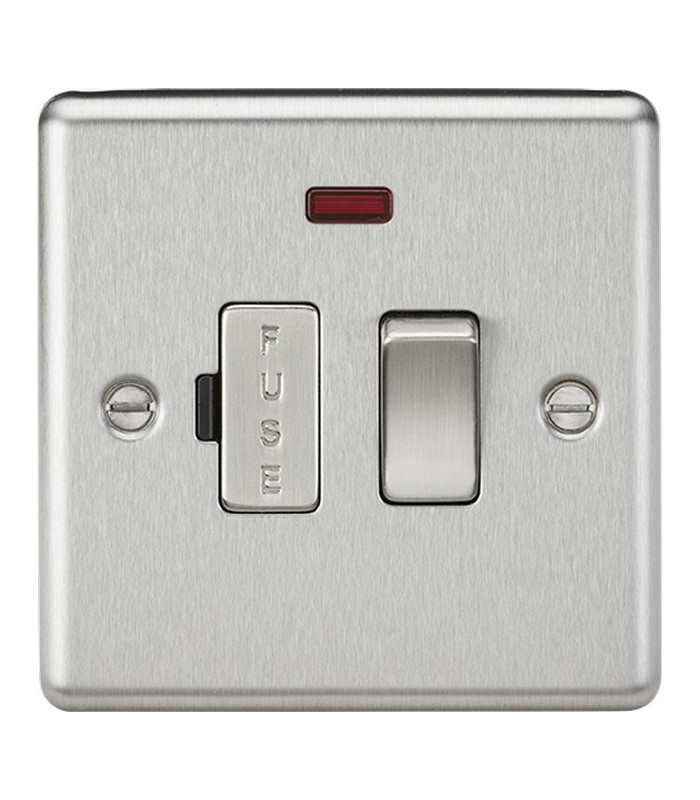 13A Switched Fused Spur Unit with Neon - Rounded Edge Brushed Chrome