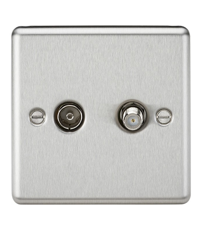 TV & SAT TV Outlet (isolated) - Rounded Edge Brushed Chrome