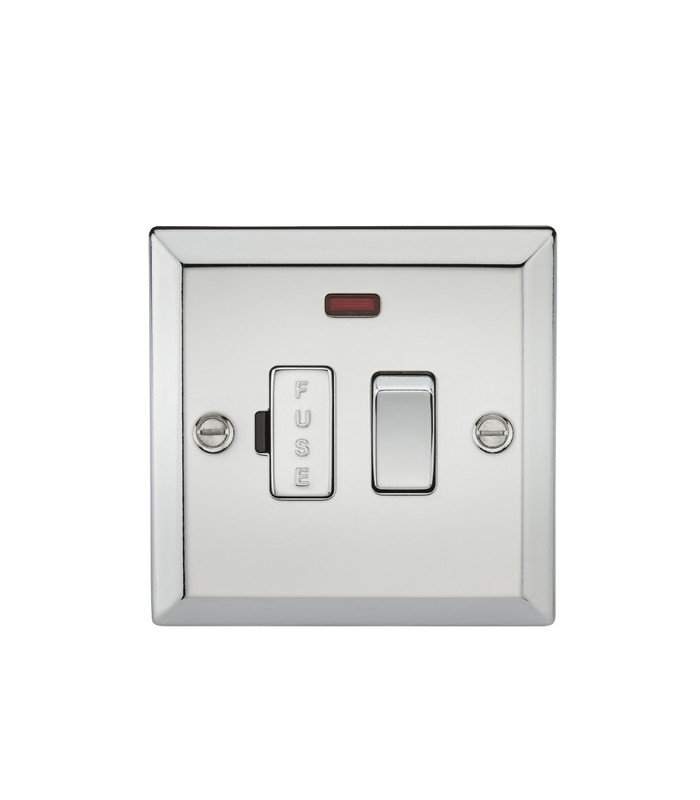 13A Switched Fused Spur Unit with Neon - Bevelled Edge Polished Chrome