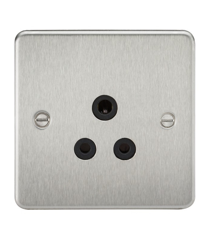 Flat Plate 5A unswitched socket - brushed chrome with black insert