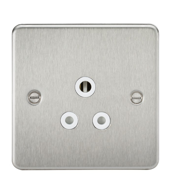 Flat Plate 5A unswitched socket - brushed chrome with white insert