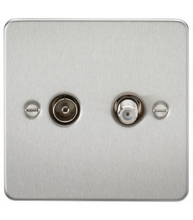 Flat Plate TV & SAT TV Outlet (isolated) - Brushed Chrome