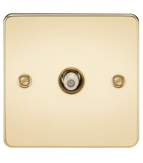 Flat Plate 1G SAT TV Outlet (non-isolated) - Polished Brass