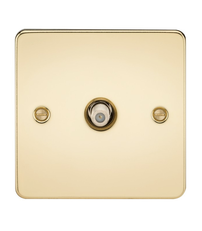 Flat Plate 1G SAT TV Outlet (non-isolated) - Polished Brass