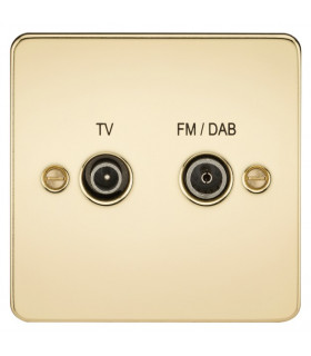Flat Plate Screened Diplex Outlet (TV & FM DAB) - Polished Brass