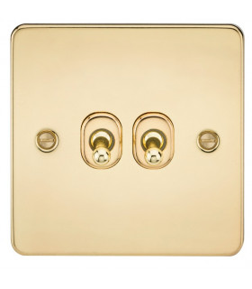 Flat Plate 10AX 2G 2-way toggle switch - polished brass