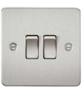 Flat Plate 10AX 2G 2-way switch - brushed chrome