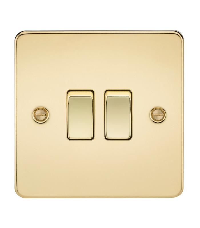 Flat Plate 10AX 2G 2-way switch - polished brass