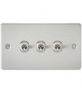 Flat Plate 10AX 3G 2-way toggle switch - brushed chrome