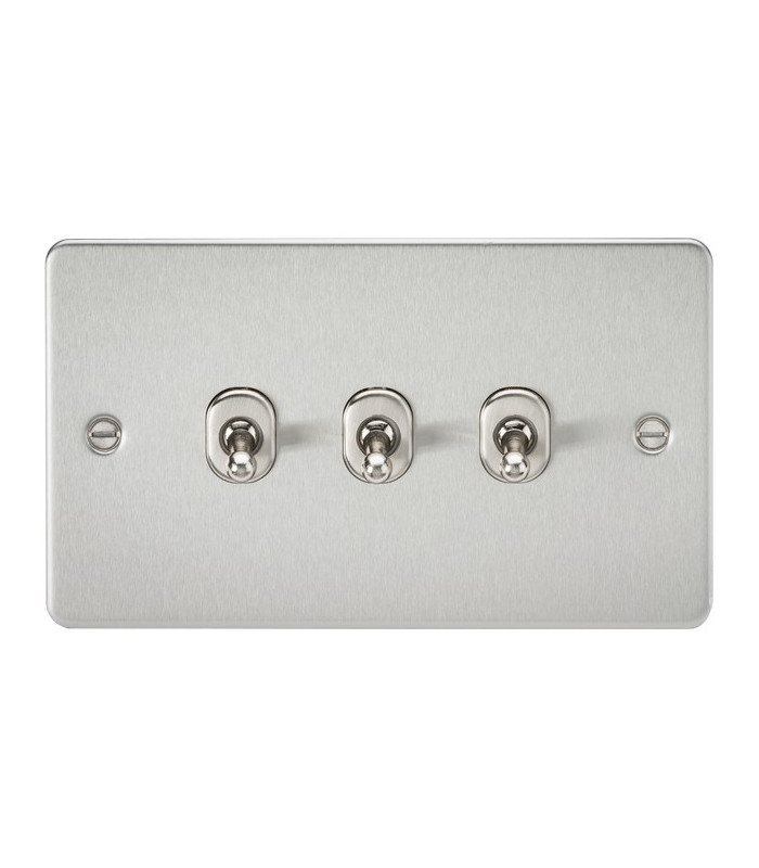 Flat Plate 10AX 3G 2-way toggle switch - brushed chrome