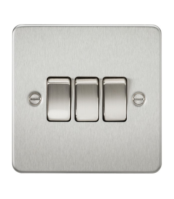 Flat Plate 10AX 3G 2-way switch - brushed chrome