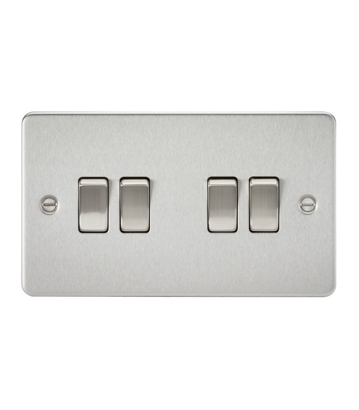 Flat plate 10AX 4G 2-way switch - brushed chrome