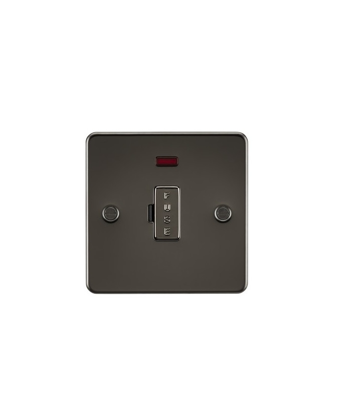 Flat Plate 13A fused spur unit with neon - gunmetal
