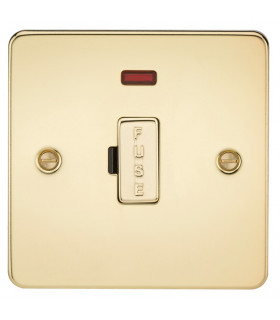 Flat Plate 13A fused spur unit with neon - polished brass