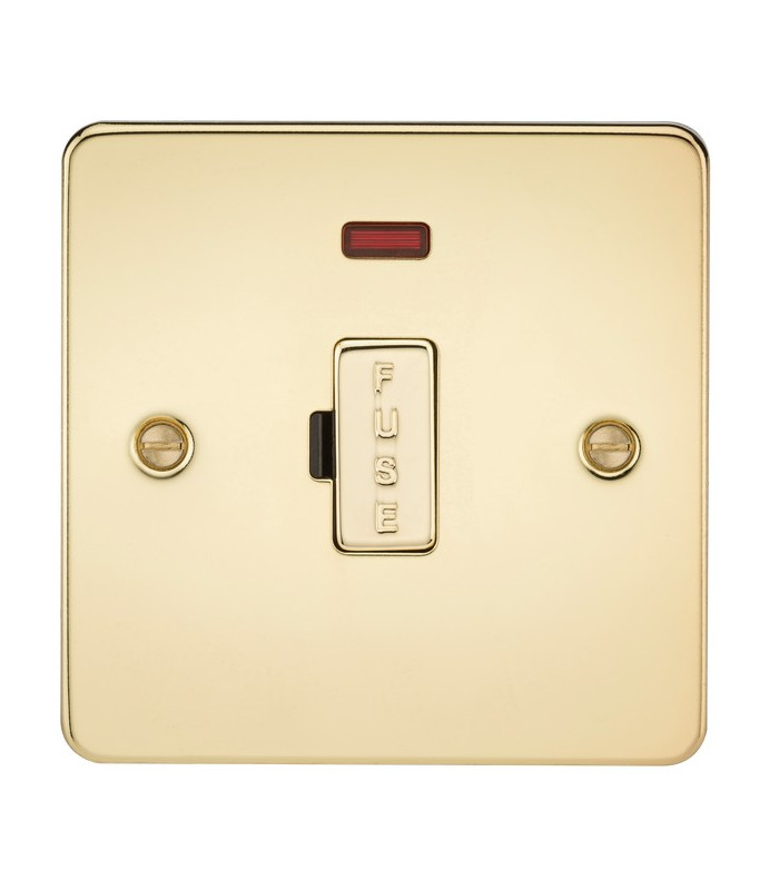 Flat Plate 13A fused spur unit with neon - polished brass