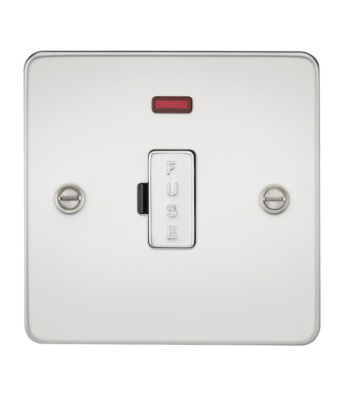 Flat Plate 13A fused spur unit with neon - polished chrome