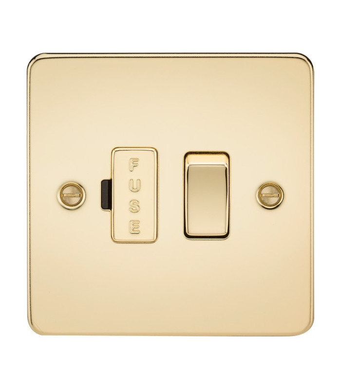 Flat Plate 13A switched fused spur unit - polished brass
