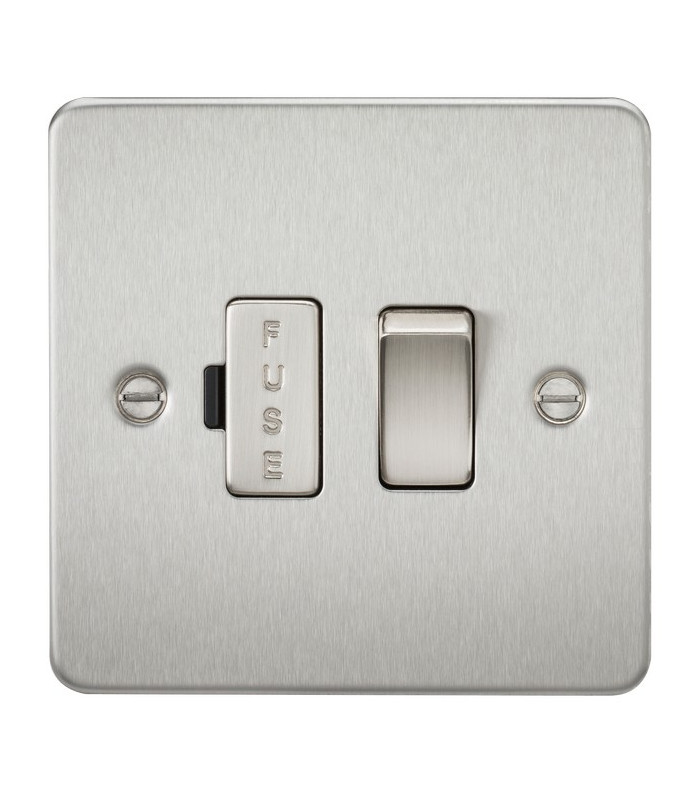 Flat Plate 13A switched fused spur unit - brushed chrome