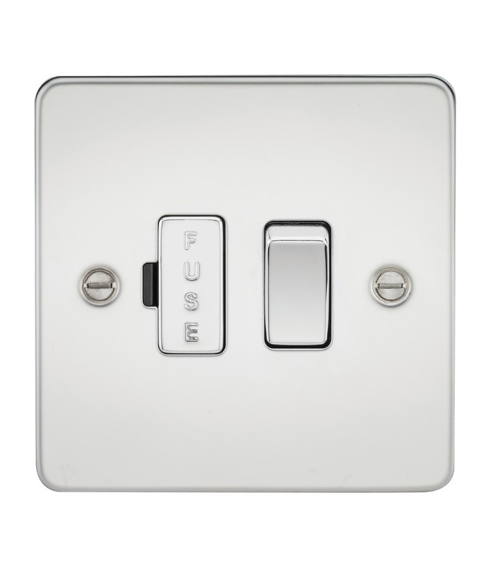 Flat Plate 13A switched fused spur unit - polished chrome