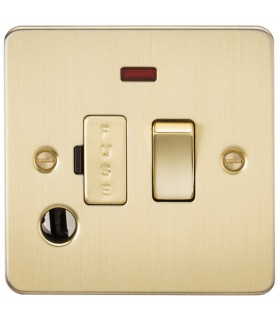 Flat Plate 13A switched fused spur unit with neon and flex outlet - brushed brass