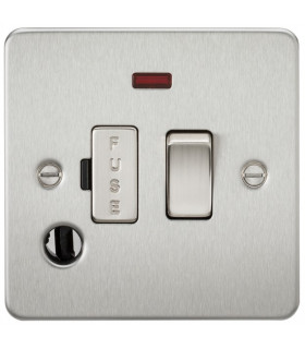 Flat Plate 13A switched fused spur unit with neon and flex outlet - brushed chrome