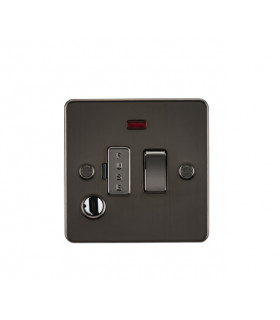 Flat Plate 13A switched fused spur unit with neon and flex outlet - gunmetal
