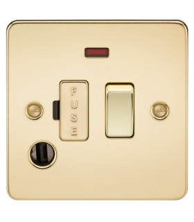 Flat Plate 13A switched fused spur unit with neon and flex outlet - polished brass