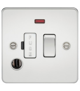 Flat Plate 13A switched fused spur unit with neon and flex outlet - polished chrome