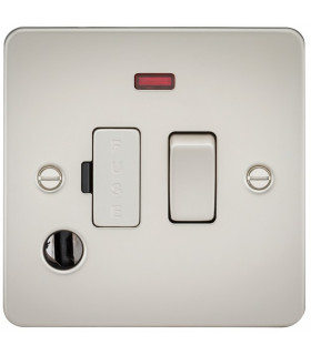 Flat Plate 13A switched fused spur unit with neon and flex outlet - pearl