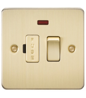 Flat Plate 13A switched fused spur unit with neon - brushed brass