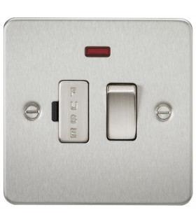 Flat Plate 13A switched fused spur unit with neon - brushed chrome