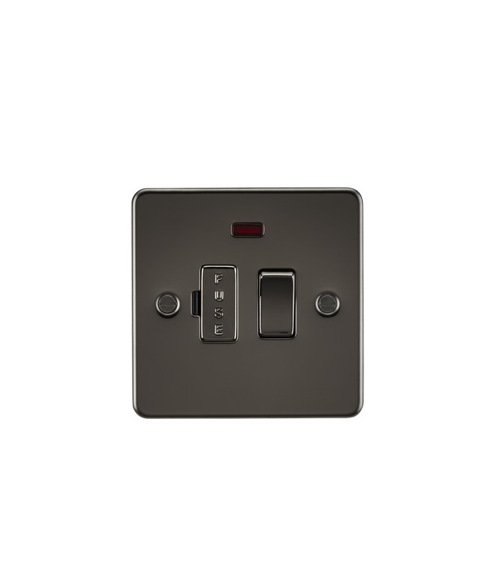 Flat Plate 13A switched fused spur unit with neon - gunmetal