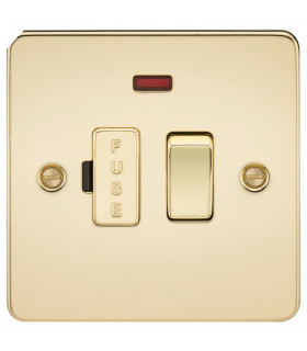 Flat Plate 13A switched fused spur unit with neon - polished brass