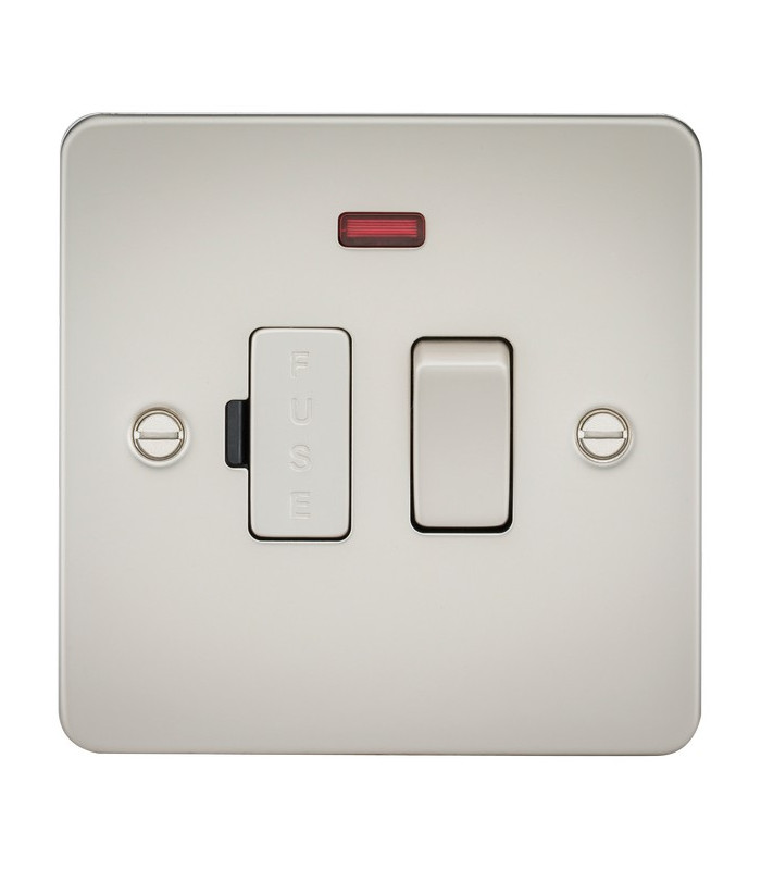 Flat Plate 13A switched fused spur unit with neon - pearl