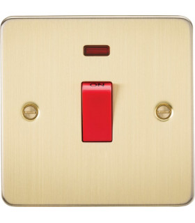 Flat Plate 45A 1G DP switch with neon - brushed brass