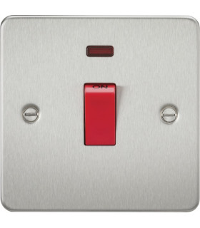 Flat Plate 45A 1G DP switch with neon - brushed chrome