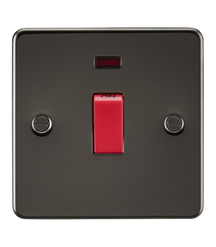 Flat Plate 45A 1G DP switch with neon - gunmetal