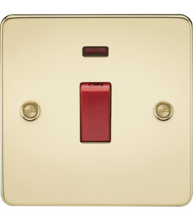 Flat Plate 45A 1G DP switch with neon - polished brass