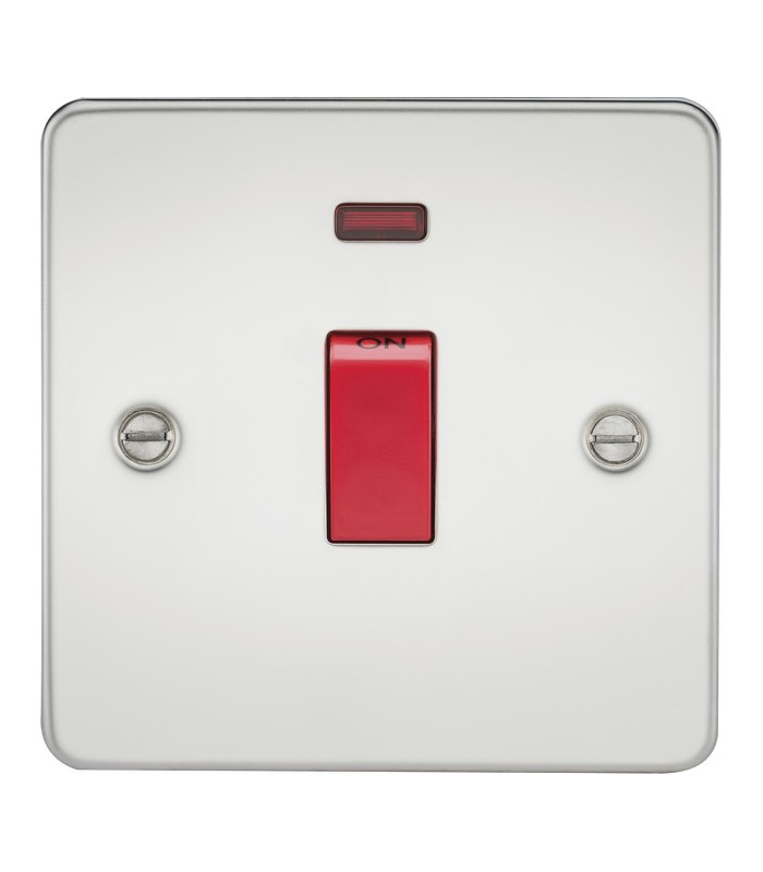Flat Plate 45A 1G DP switch with neon - polished chrome