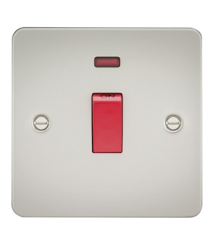 Flat Plate 45A 1G DP switch with neon - pearl