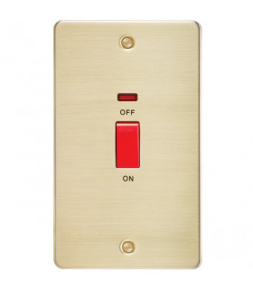 Flat Plate 45A 2G DP switch with neon - brushed brass