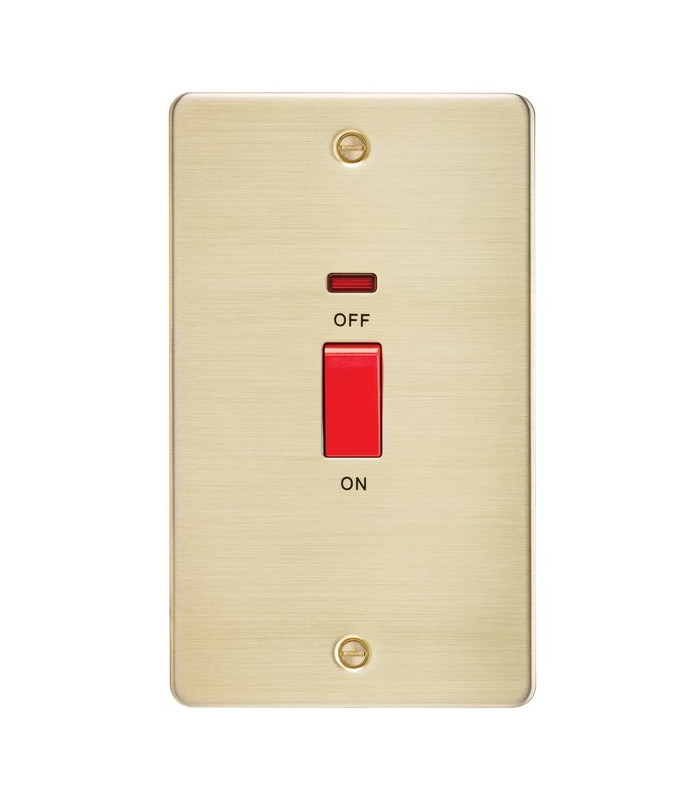 Flat Plate 45A 2G DP switch with neon - brushed brass