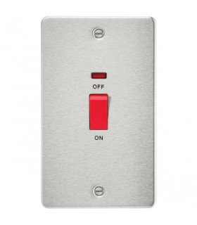 Flat Plate 45A 2G DP switch with neon - brushed chrome