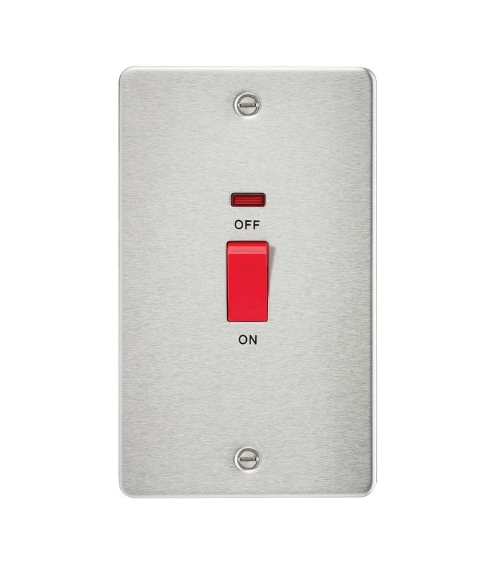 Flat Plate 45A 2G DP switch with neon - brushed chrome