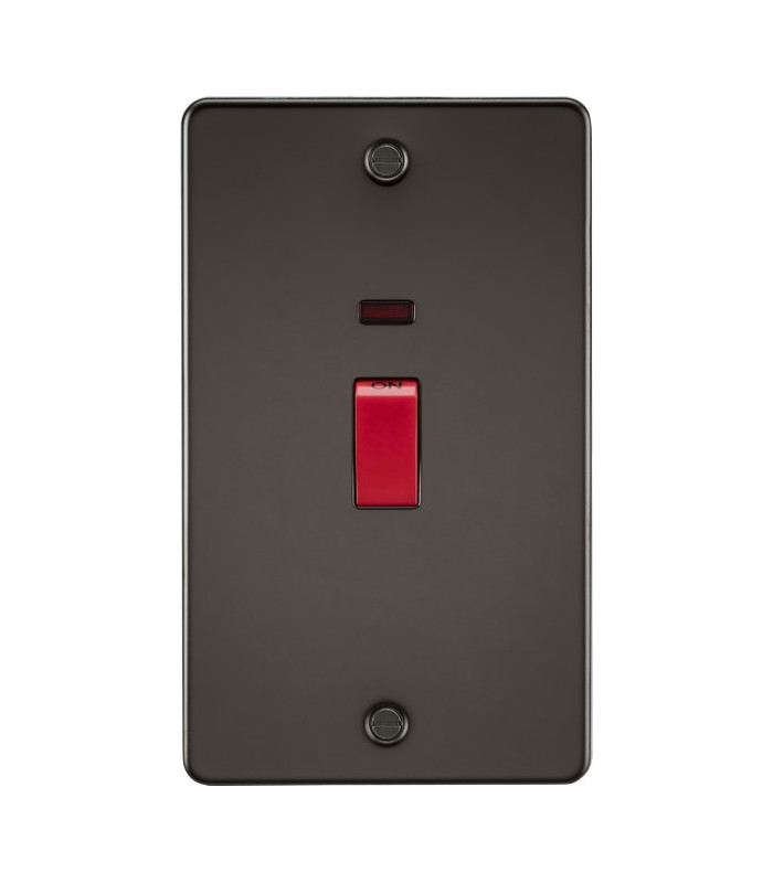 Flat Plate 45A 2G DP switch with neon - gunmetal